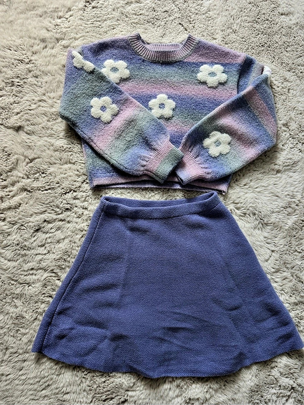 cupcakes and cashmere Floral Sweater Skirt Set in Purple & Pink Size Medium